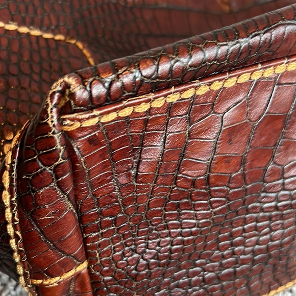 Plinio Visona Croc Leather Brown Shoulder Bag - Picture 10 of 13